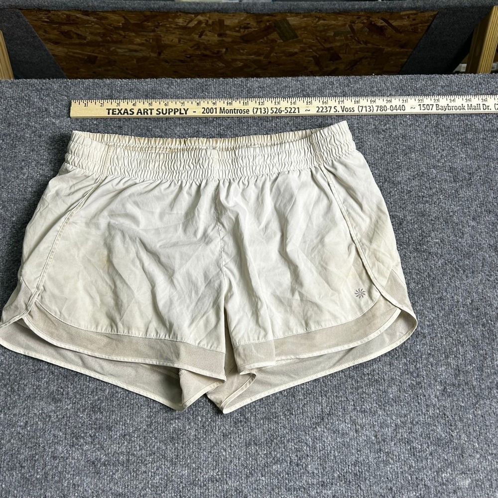 Athleta Shorts Womens Size XL Beige Mesh Racer Run Athletic Gym Stained